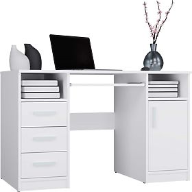 DELTA WHITE DESK 120 cm 3 Drawers Cabinet Shelf for Office Room Laptop, Delta