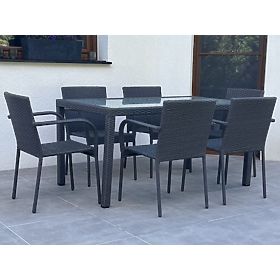 Dining Furniture Set from Technorattan (Table 150×90 cm + 6 × Chairs) AVVICENTE, Black