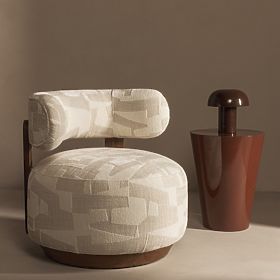 Dolce Relaxation Chair, Rounded Shapes, Beige/Cream, Walnut