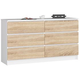 DRESSER K 140 cm 6 DRAWERS PK WHITE / SONOMA