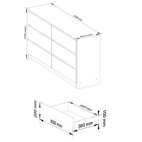 DRESSER K 140 cm 6 DRAWERS PK WHITE / SONOMA