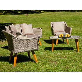 Elegant Garden Set from Technorattan (2 x Comfortable Armchair, Sofa + Table) LARGO Grey Variegated