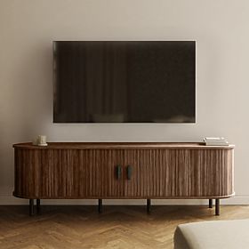 Enclosed TV Cabinet Gliss, Rounded, Slats, Dark Walnut, lectus