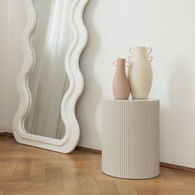 Ermanno Side Table, 35 cm, Gray-Beige, Grooved, lectus