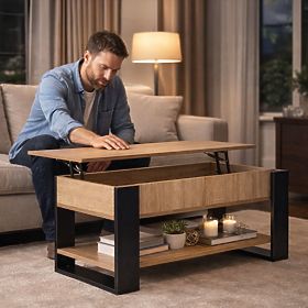 Extendable Coffee Table with Lift-Top 90 cm Storage Shelf Sonoma Oak ModernHome, MODERNHOME