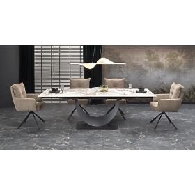 FERNANDO Extendable Table, Top - White Marble, Legs - Black (3p=1pc), Halmar