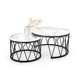 FORMOSA set of 2 benches, white marble / black (2pcs=1set), Halmar