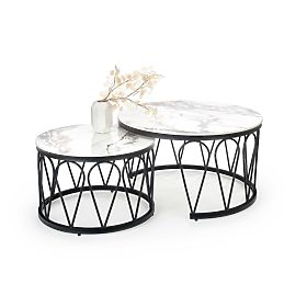 FORMOSA set of 2 benches, white marble / black (2pcs=1set), Halmar