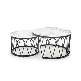 FORMOSA set of 2 benches, white marble / black (2pcs=1set), Halmar