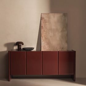 Four-Door Sideboard Loren, Burgundy/Brown, Marble, Glossy
