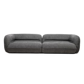 Four-seater living room sofa Luvio gray, rounded shapes