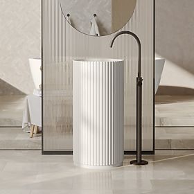 Freestanding Washbasin Ciriola, Composite, 45x90 cm, Light Gray, Ribbed