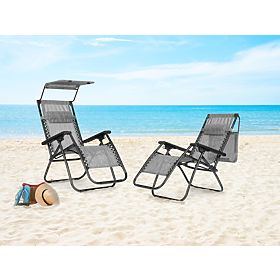 Garden Beach Lounger with Adjustable Backrest and Movable Canopy Modernhome - Gray, MultiGarden