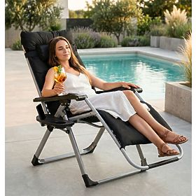 Garden Beach Lounger with Adjustable Backrest and Pillow + Headrest Black MultiGarden