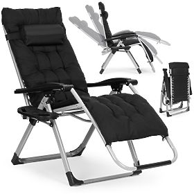 Garden Beach Lounger with Adjustable Backrest and Pillow + Headrest Black MultiGarden, MultiGarden