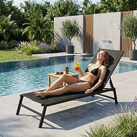 Garden Beach Lounger with Adjustable Backrest, Steel Frame, Black MultiGarden, MultiGarden