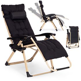 Garden Beach Lounger with Pillow and Adjustable Backrest Black with Gold Frame MultiGarden