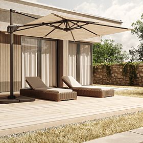 Garden Cantilever Parasol Shade 4x3 m with Cover, 360° Rotatable, Beige