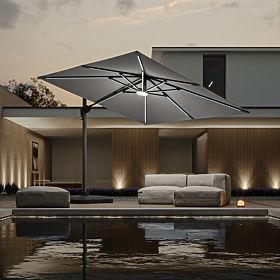 Garden Cantilever Parasol Shade Deluxe 4x3 m with Cover and Solar LED Lighting, Rotatable
