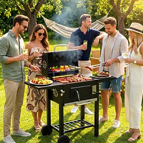 Garden Charcoal Grill with Lid, Adjustable Grate, Thermometer, and Ashtray MultiGarden, MultiGarden