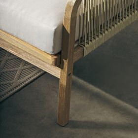 Garden Corner Set with Table Castello, Wicker, Acacia Wood FSC, Teak Look, Beige