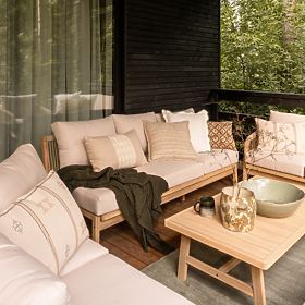 Garden Corner Set with Table Castello, Wicker, Acacia Wood FSC, Teak Look, Beige