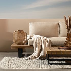 Garden Corner Sofa with Table Borgo, Acacia Wood FSC, Teak Look, Beige