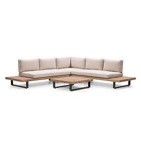 Garden Corner Sofa with Table Borgo, Acacia Wood FSC, Teak Look, Beige
