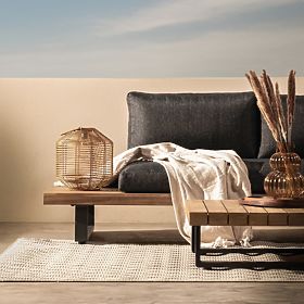 Garden Corner Sofa with Table Borgo, Acacia Wood FSC, Teak Look, Gray