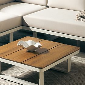 Garden Corner Sofa with Table Porticato, Acacia Wood FSC, Teak Look, Light Beige