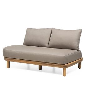 Garden Corner Sofa with Table Summerland, Acacia Wood, Teak Finish, Brown-Grey, Rounded Shape