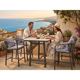 Garden Furniture Set (4 Bar Stools + High Table) BREZZA Grey