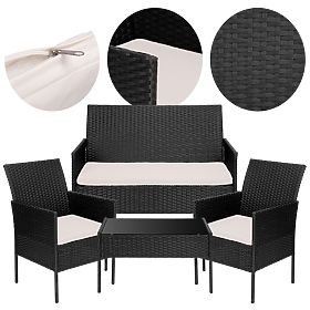Garden Furniture Set 4-in-1 MAGNOLIA Black with Beige Cushions