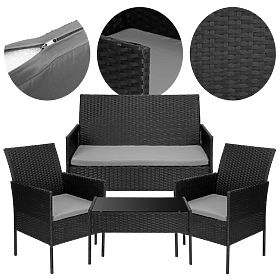 Garden Furniture Set from Technorattan MAGNOLIA Black with Grey Cushions