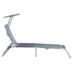 Garden Lounger with Adjustable Canopy Grey