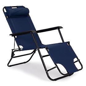 Garden Lounger with Headrest Foldable Construction Blue