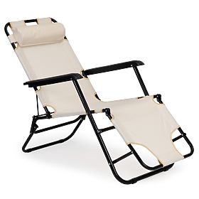 Garden Lounger with Headrest Foldable Design Beige