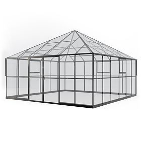 Garden Orangery ProGlass Gazebo Large with Base 17.8 m² Tempered Glass 4 mm, Aluminum, Black