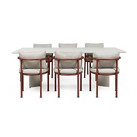 Garden Set Amarello, Table 220 cm + 6 Chairs, Aluminum, Light Beige/Burgundy Brown