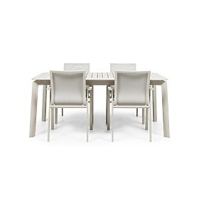 Garden Set Canelli, Extendable Table 175-234 cm + 4 Chairs, Aluminum, Light Beige