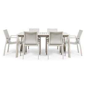 Garden Set Canelli, Extendable Table 175-234 cm + 6 Chairs, Aluminum, Light Beige