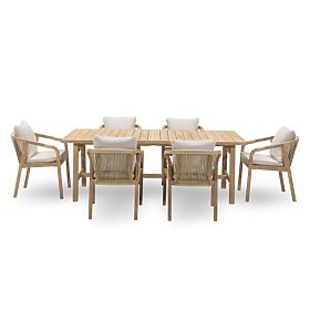 Garden Set Castello, Extendable Table 200-295 cm + 6 Woven Chairs, Acacia Wood FSC