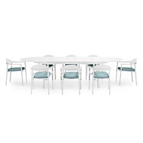 Garden Set Marinelli, Extendable Table 230-300 cm + 8 Chairs, Aluminum, White
