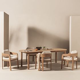 Garden Set Satori II, Table 240 cm + 8 Chairs, FSC Acacia Wood, Teak Look, Beige, Rounded