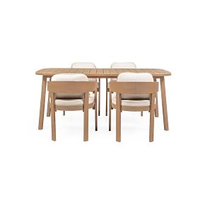 Garden Set Satori, Table 183 cm + 4 Chairs, Acacia Wood FSC, Teak Look, Beige, Rounded