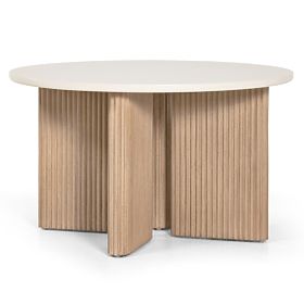 Garden Table Komorebi 130 cm with Stone Top, Light Acacia Wood/Light Beige, Round, Slats