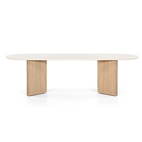 Garden Table Komorebi 270 cm with Stone Top, Light Acacia Wood/Light Beige, Oval, Slats