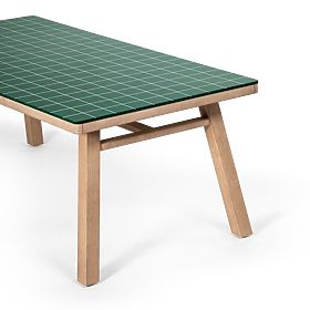 Garden Table Wabi 200 cm with Stone Top, Light Acacia Wood/Green, Rectangular