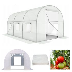 Garden Tunnel Greenhouse 3x2x2 m Multipurpose Metal Frame White Film 2 Entrances