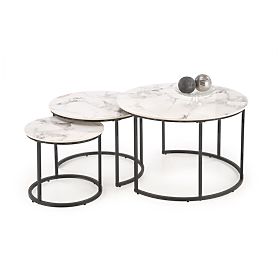 GILDA set of 3 tables, white marble / black (1p=1set), Halmar